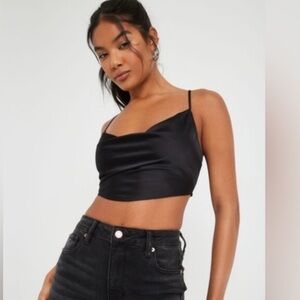 Garage Steffa Satin Cowl Hankerchief Cami - Black